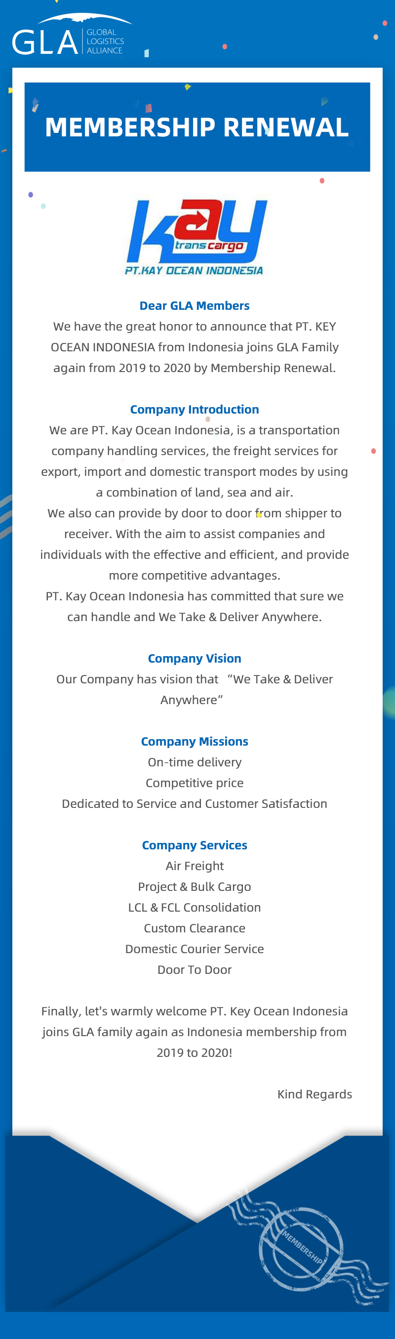 GLA Membership Renewal — PT. Key Ocean from Indonesia！
