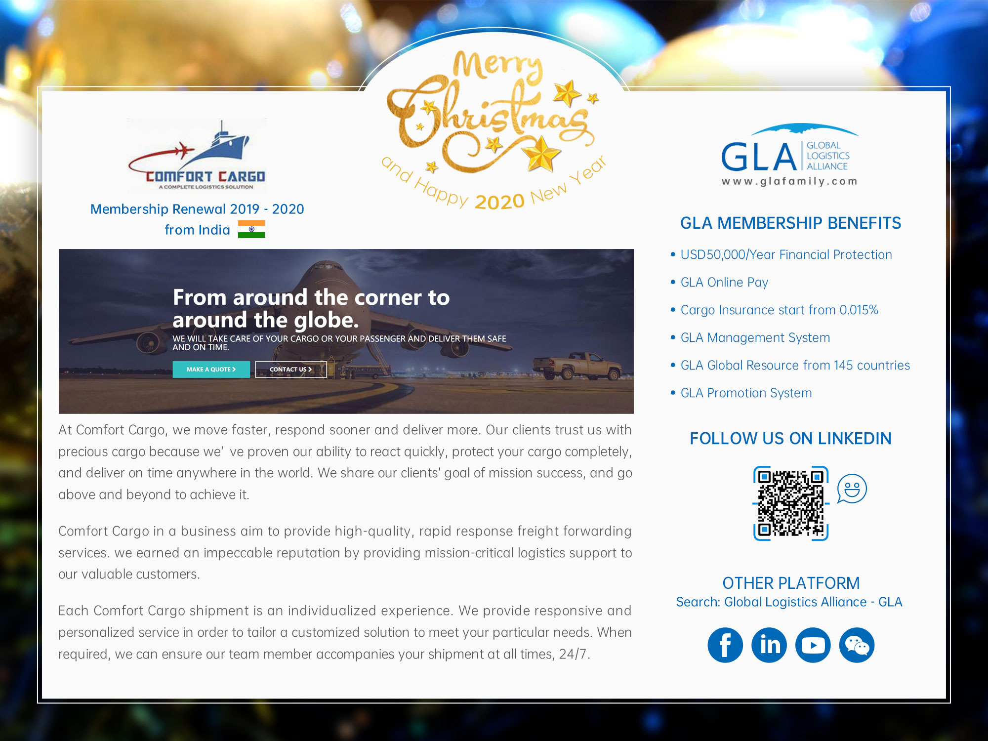 GLA MEMBERSHIP RENEWAL | Comfort Cargo representing India