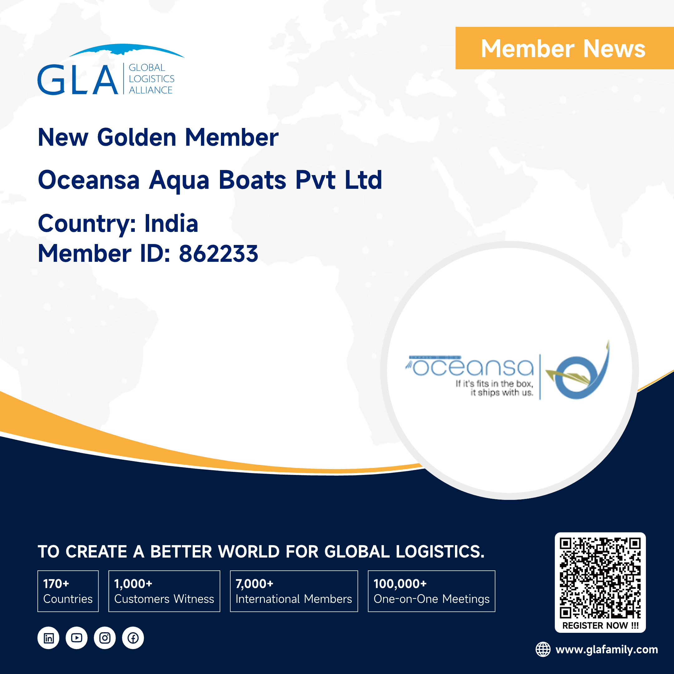Welcome! New GLA Golden Member from India ———— OCEANSA AQUA BOATS PVT LTD