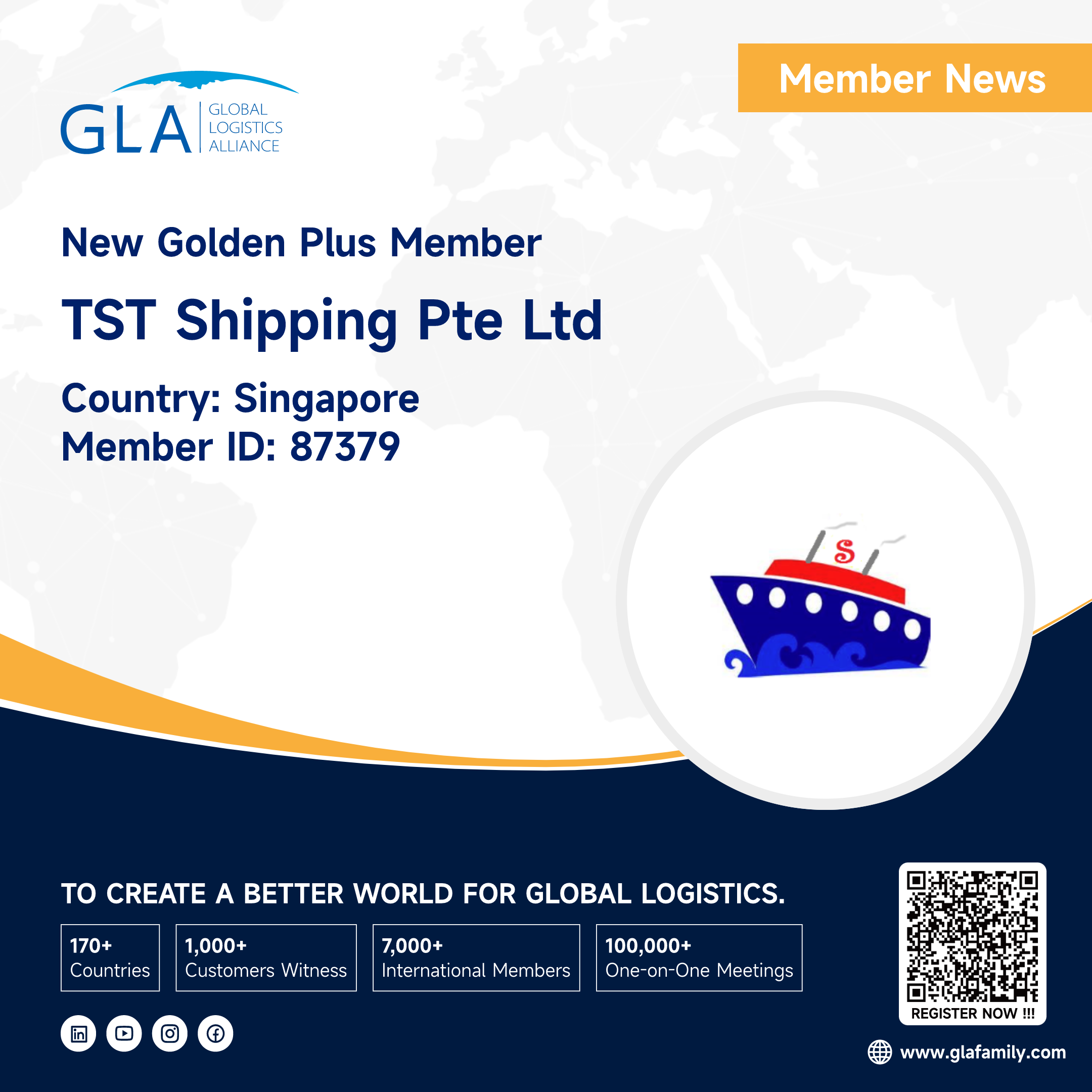 Welcome! New GLA Golden Plus Member from Singapore ———— TST SHIPPING PTE LTD