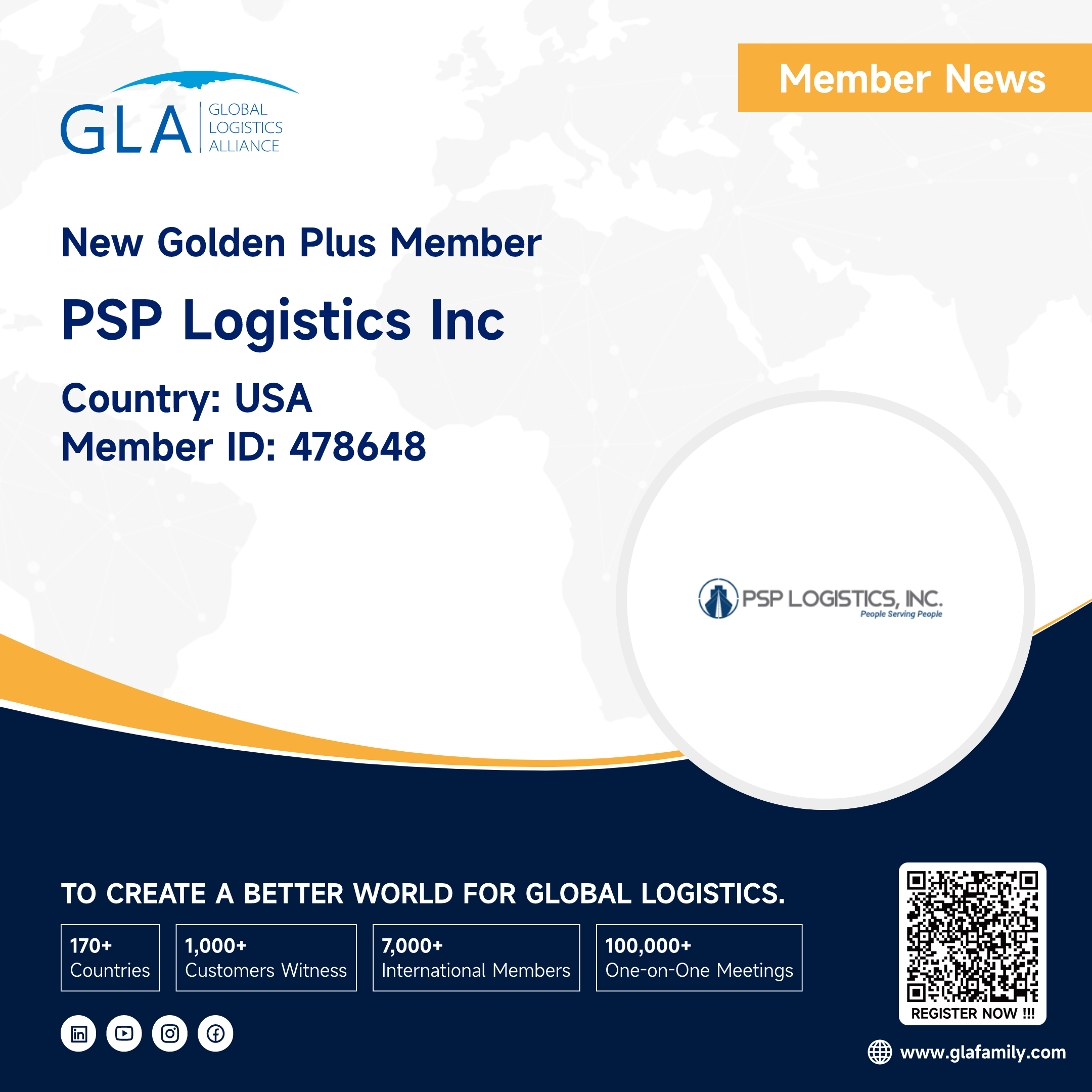 Welcome! New GLA Golden Plus Member from USA ———— PSP LOGISTICS INC