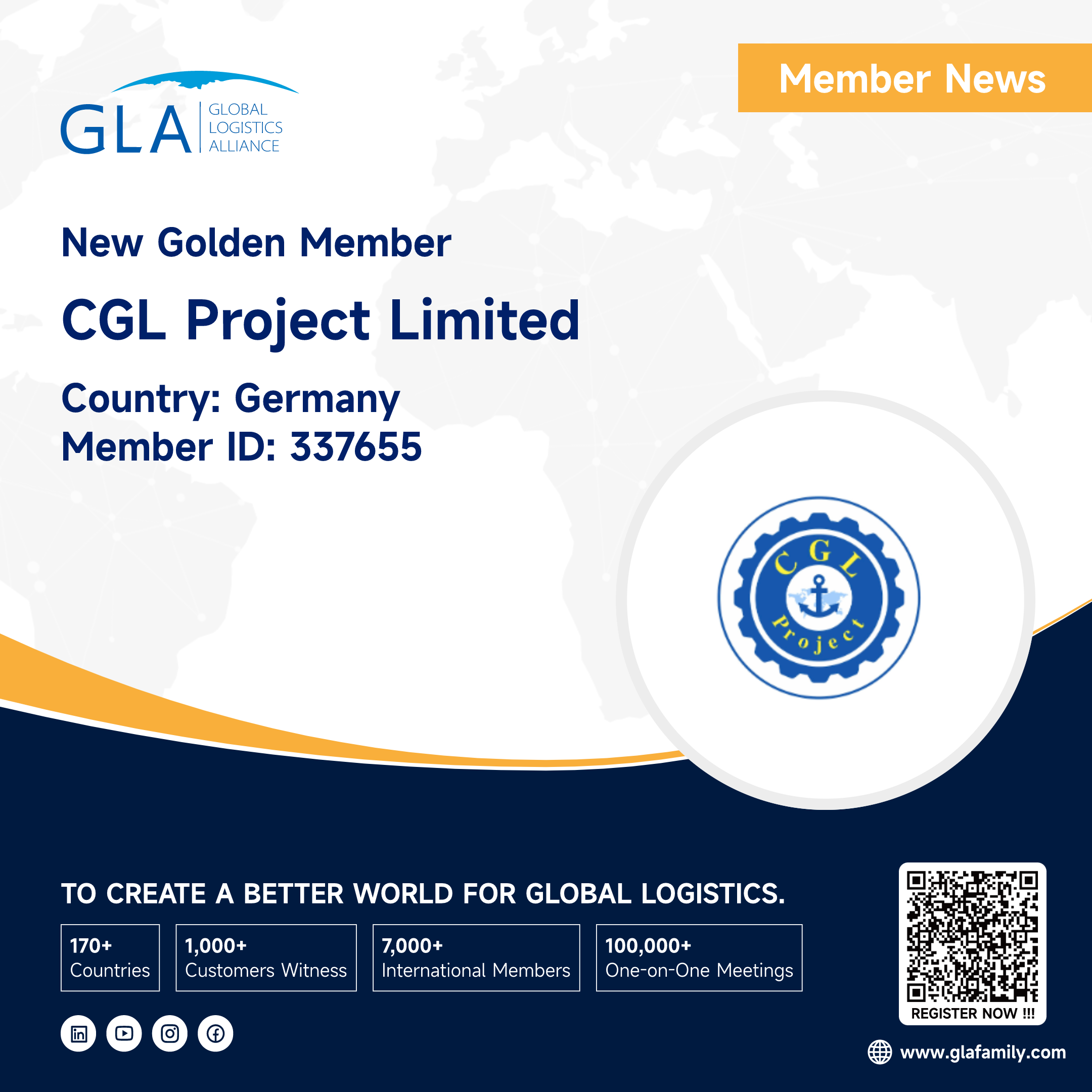 Welcome! New GLA Golden Member from China ———— CGL Project Limited