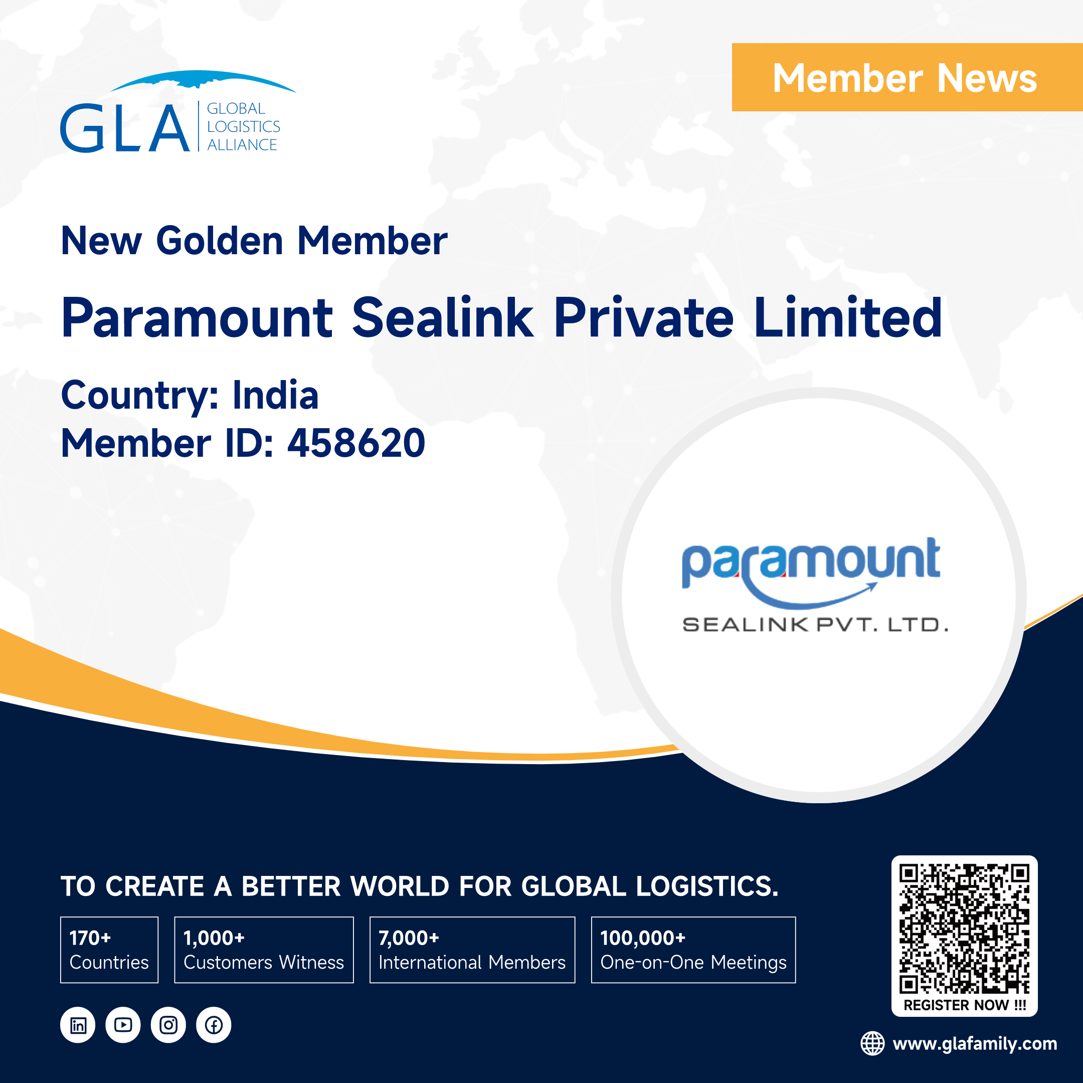 Welcome! New GLA Golden Member from India ———— PARAMOUNT SEALINK PRIVATE LIMITED