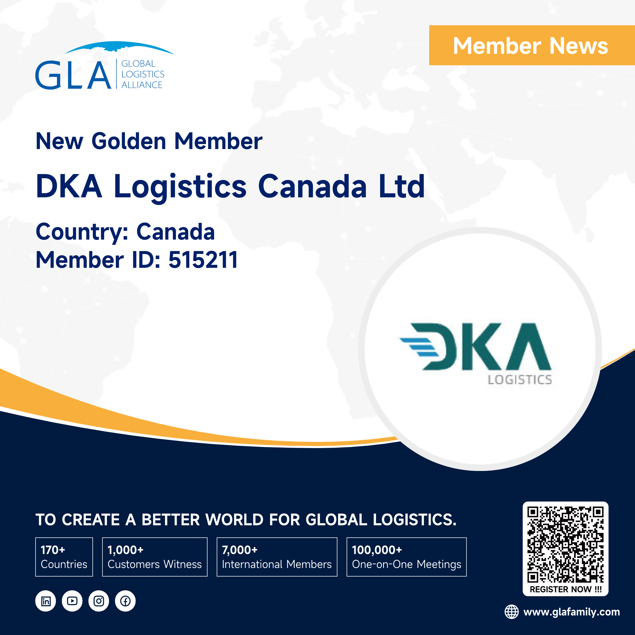 Welcome! New GLA Golden Member from Canada ———— DKA Logistics Canada Ltd.