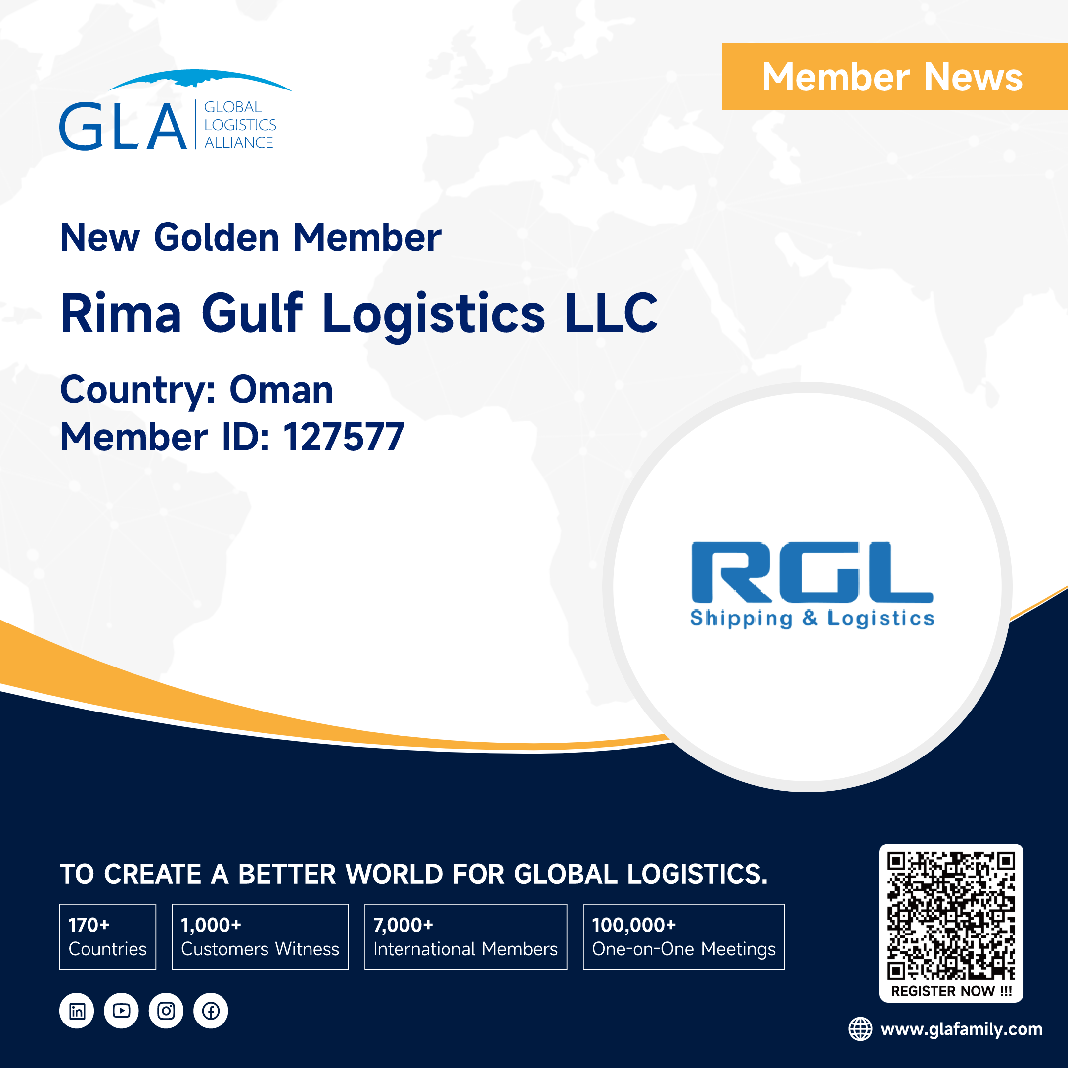 Welcome! New GLA Gloden Member from Oman ———— RIMA GULF LOGISTICS LLC.