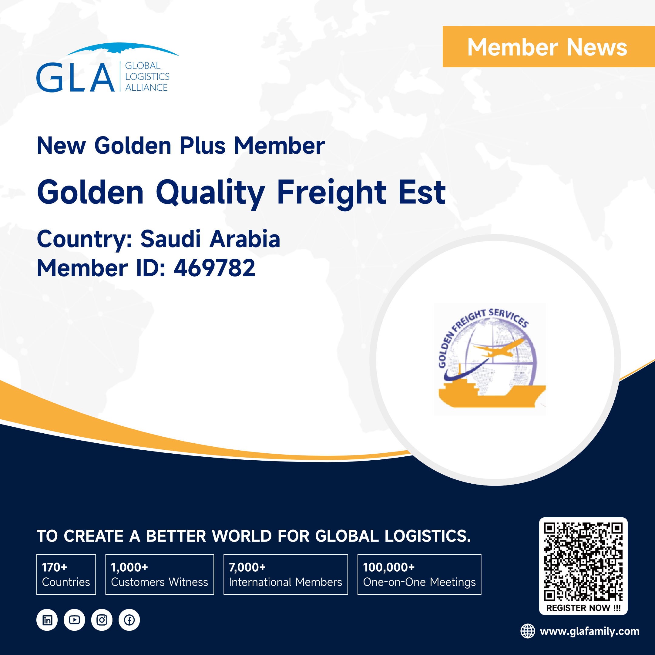 Welcome! New GLA Golden Plus Member from Saudi Arabia ———— Golden Quality Freight Est.