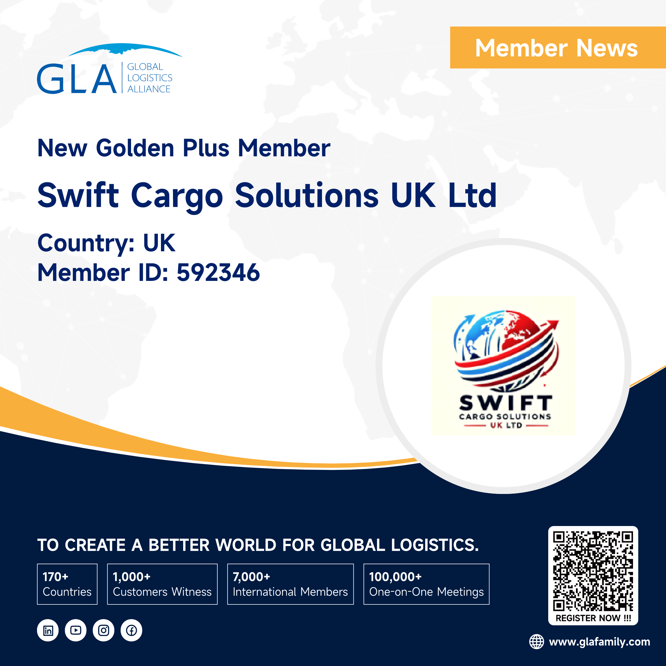 Welcome! New GLA Golden Plus Member from UK ———— SWIFT CARGO SOLUTIONS UK Ltd