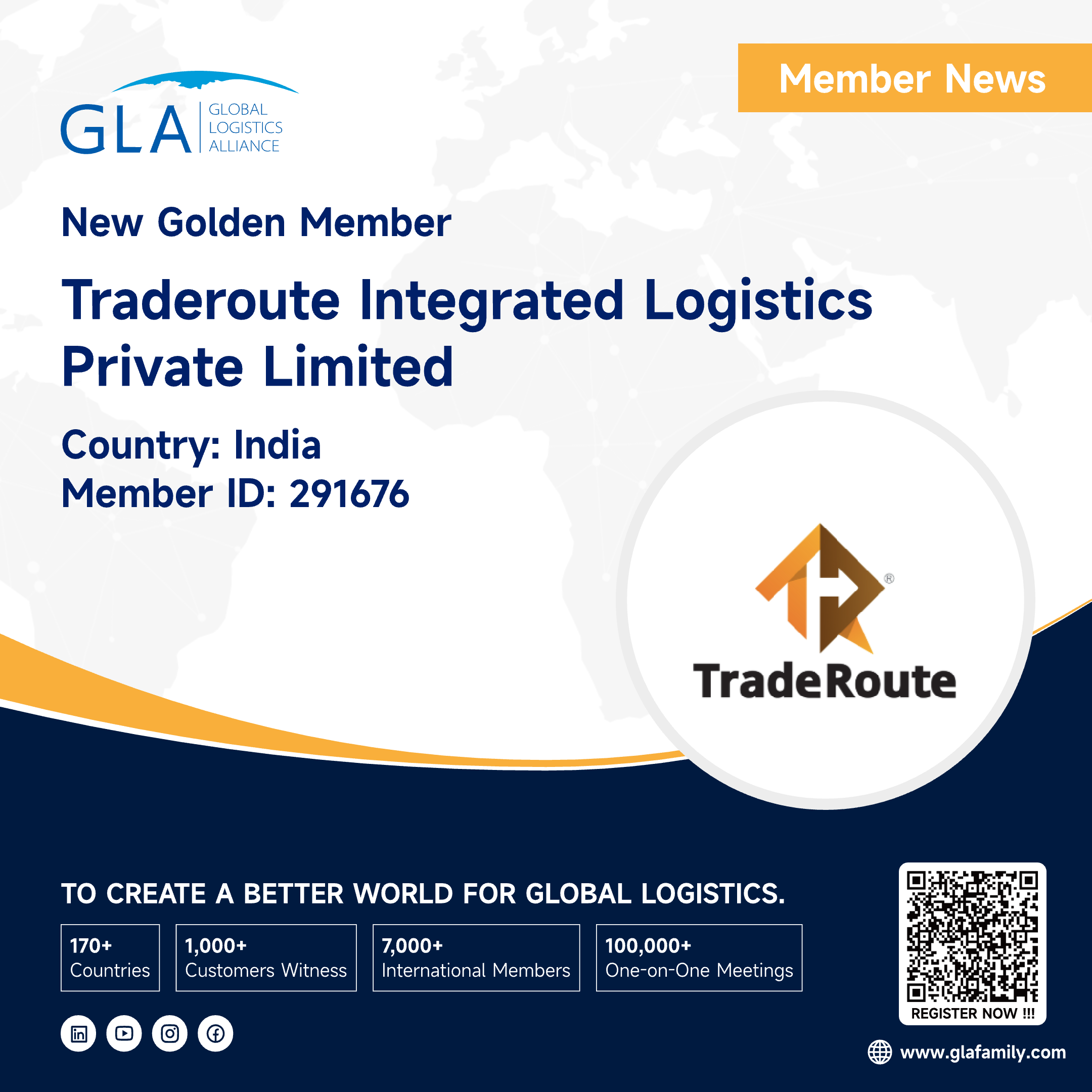 Welcome! New GLA Golden Member from India ———— TRADEROUTE INTEGRATED LOGISTICS PRIVATE LIMITED