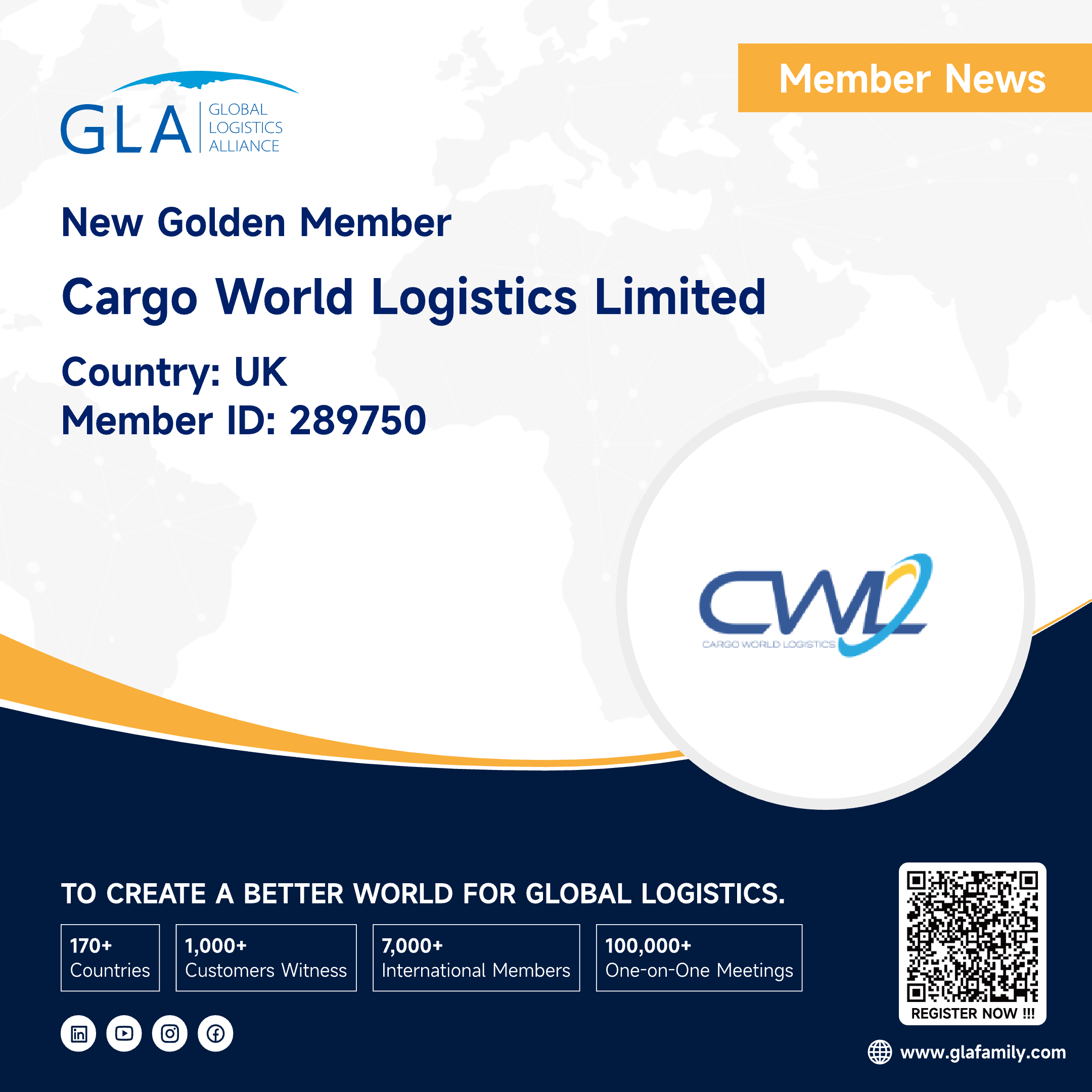 Welcome! New GLA Golden Member from UK ———— Cargo World Logistics Limited