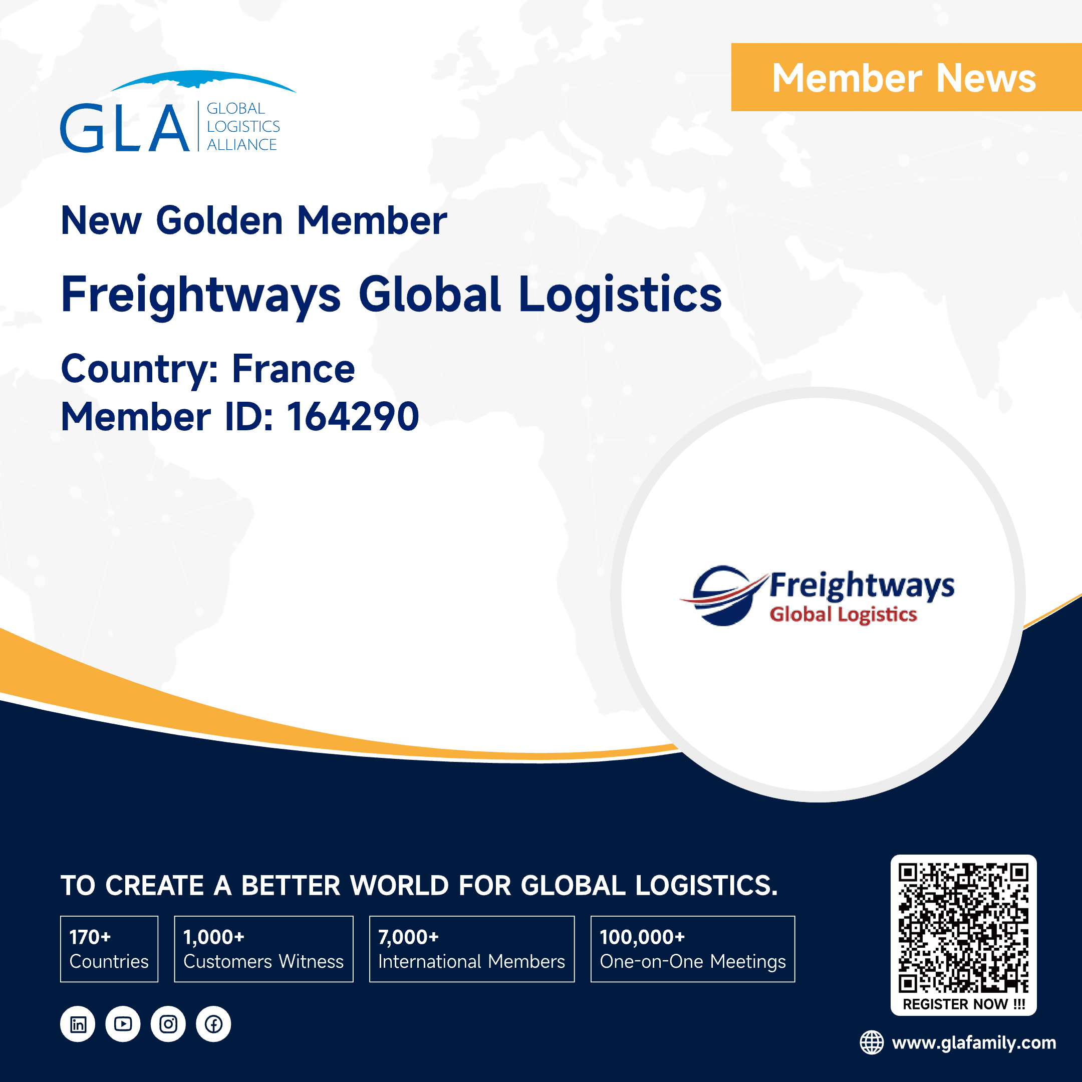Welcome! New GLA Golden Member from France ———— Freightways Global Logistics