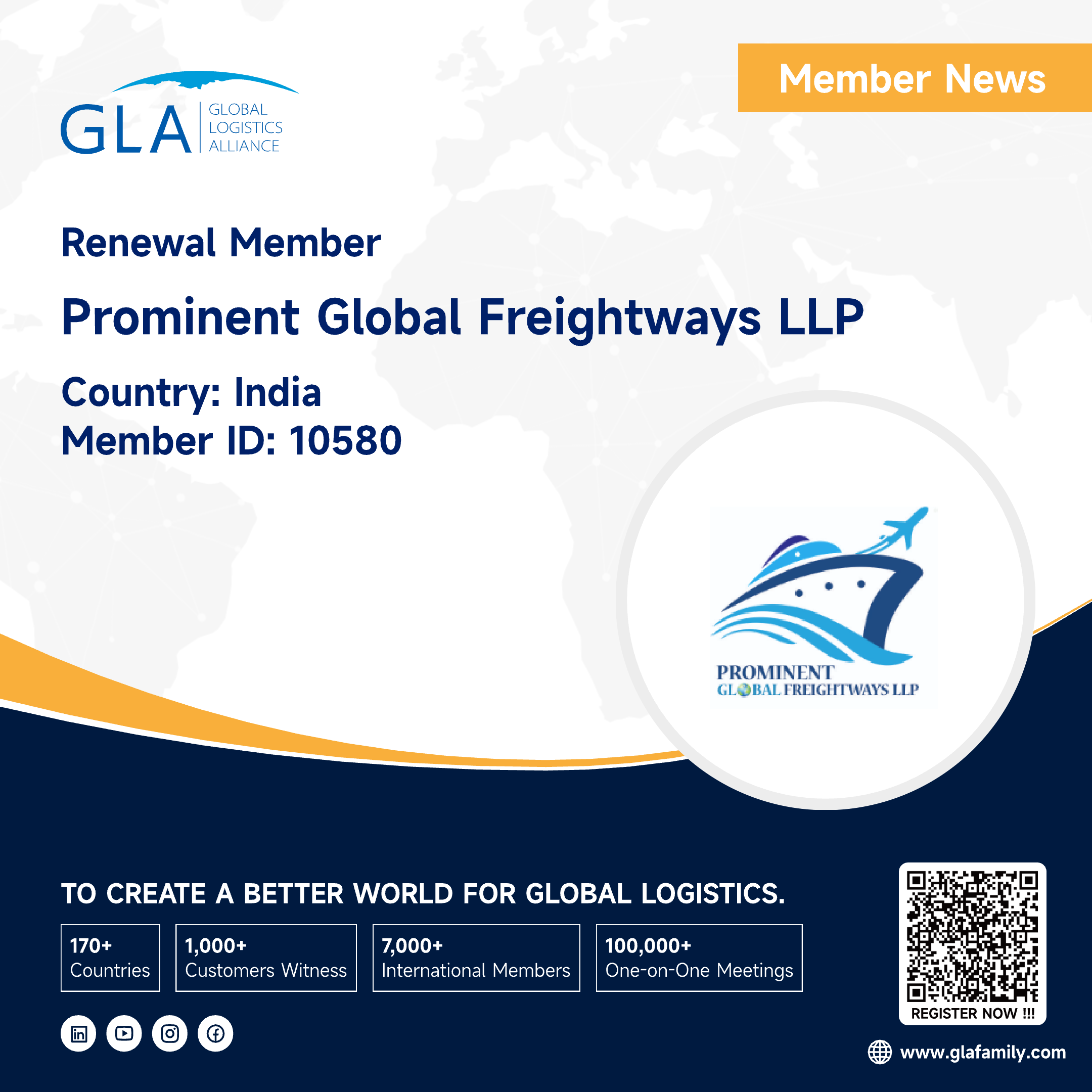 Welcome! GLA Golden Membership Renewal from India ———— PROMINENT GLOBAL FREIGHTWAYS LLP