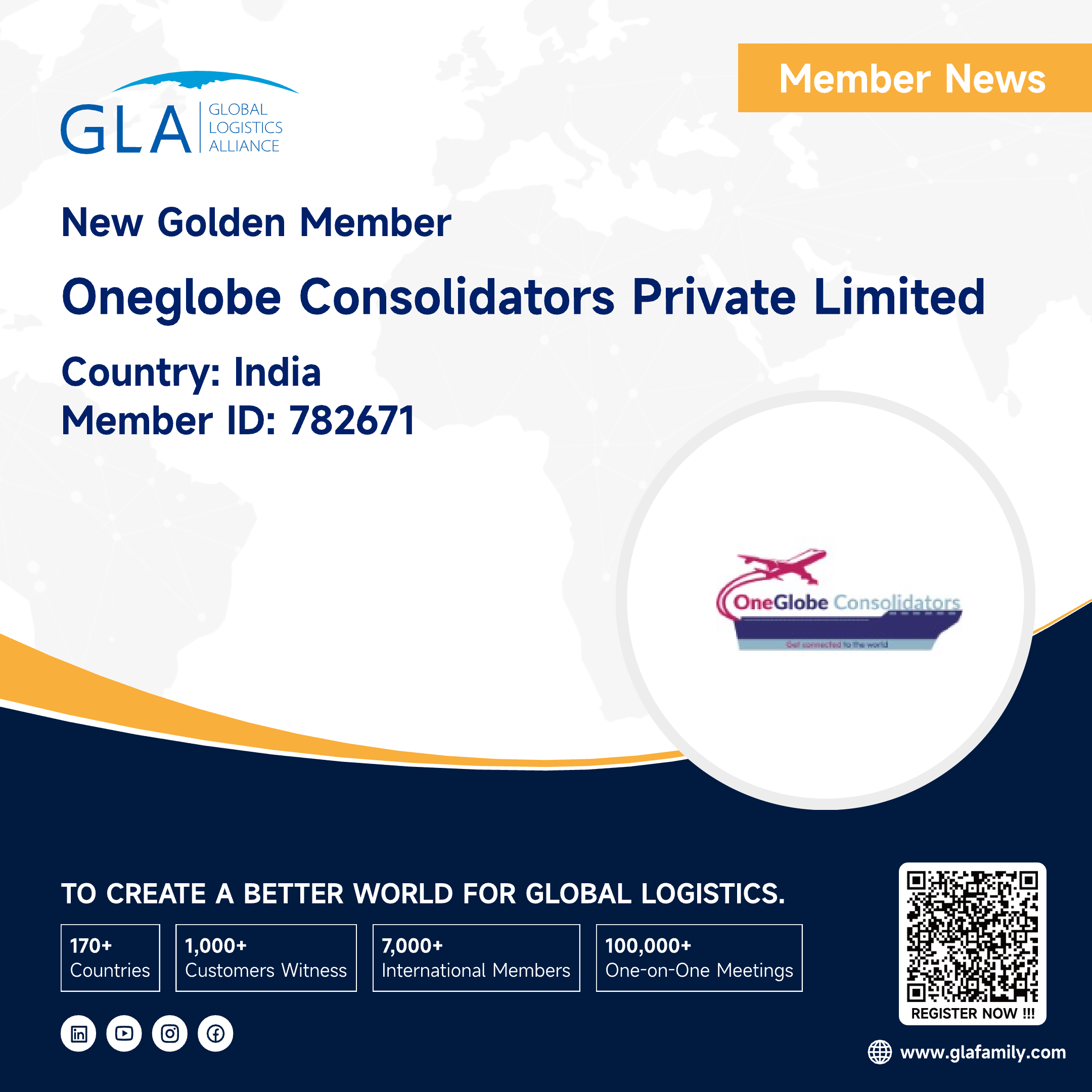 Welcome! New GLA Golden Member from India ———— OneGlobe Consolidators Private Limited