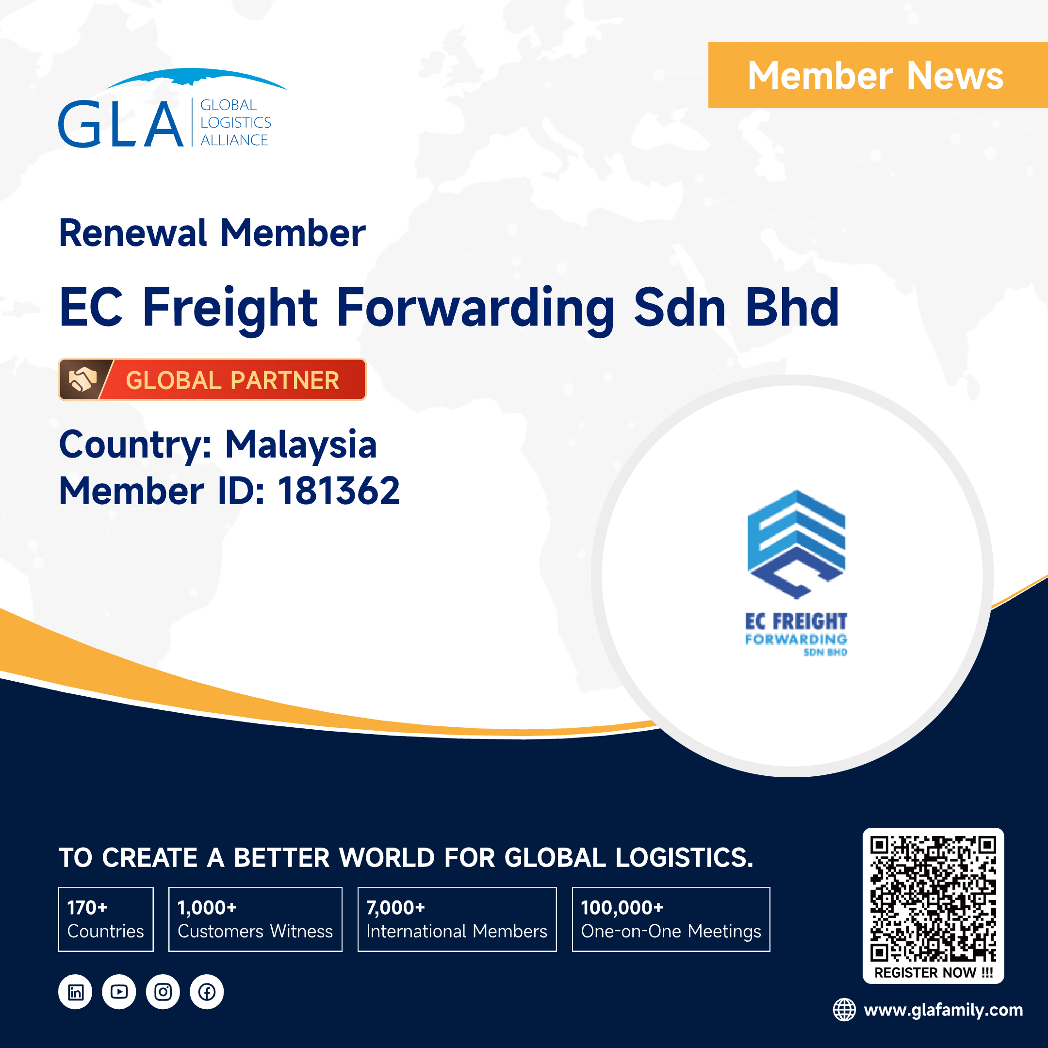 Welcome! GLA Global Partner Membership Renewal from Malaysia ———— EC FREIGHT FORWARDING SDN BHD