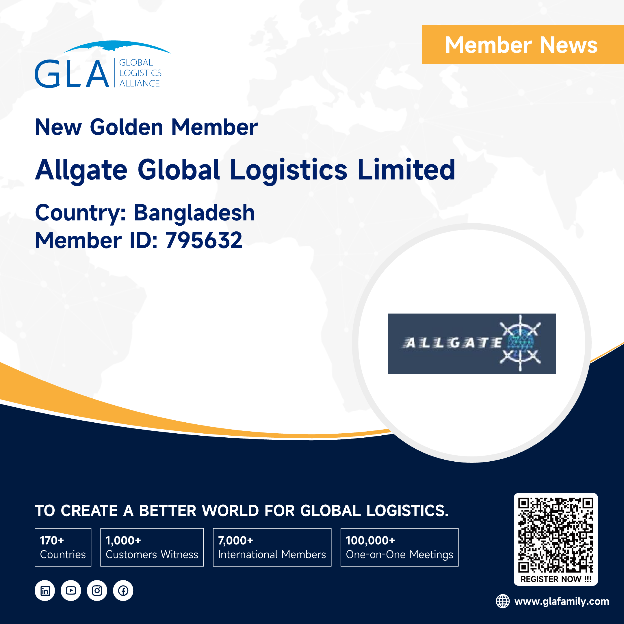 Welcome! New GLA Golden Member from Bangladesh ———— Allgate Global Logistics Limited