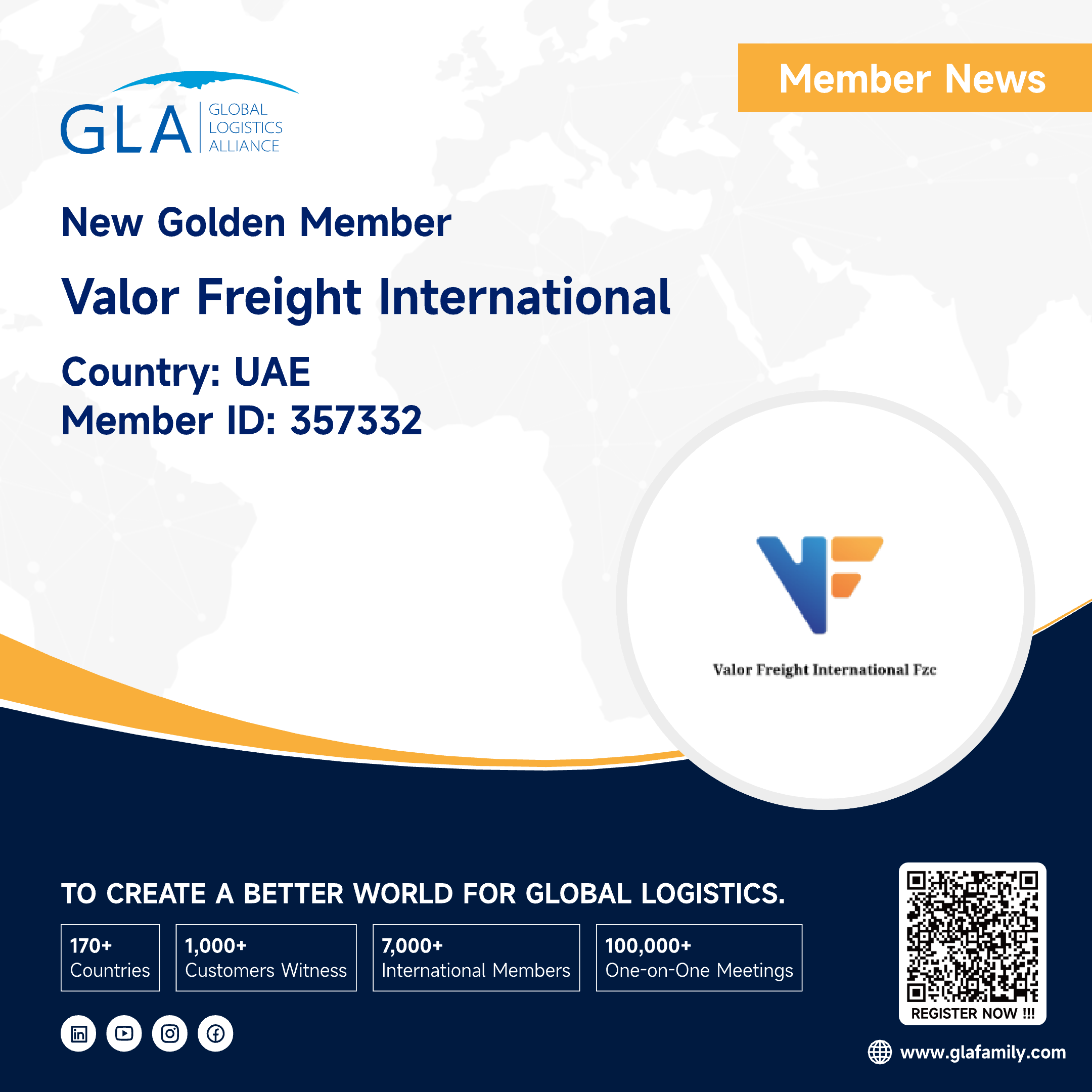 Welcome! New GLA Golden Member from UAE ———— Valor Freight International